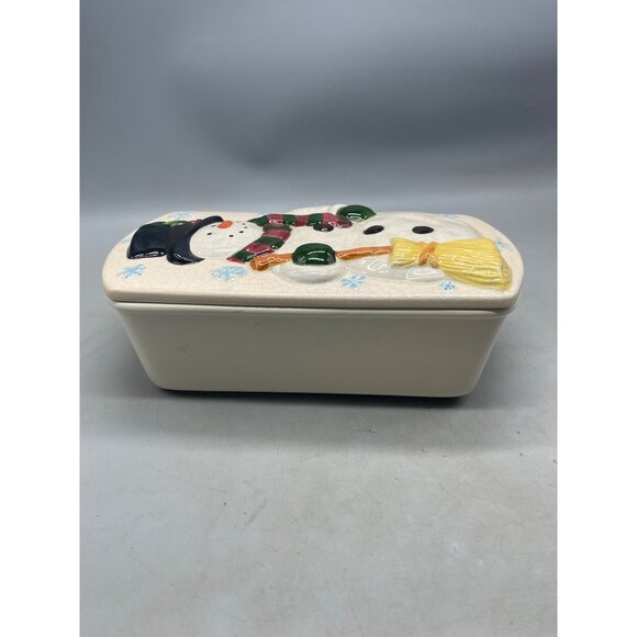 New Debco Stoneware Loaf Baking Dish Snowman Lid Wall Hanging Christmas READ - Picture 4 of 11